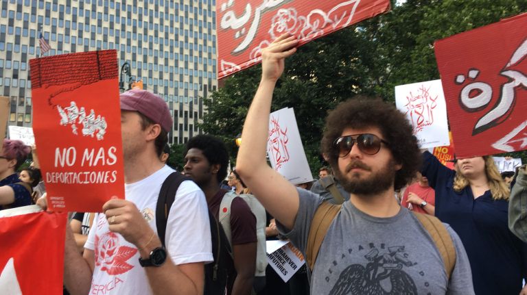 The Supreme Court ruling upholding Trump's travel ban spurred protesters to head to Foley Square in Manhattan on Tuesday.