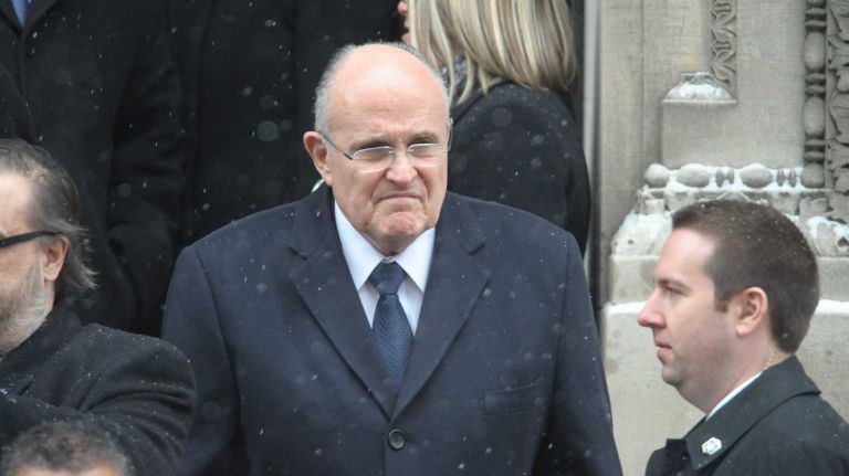 Former Mayor Rudy Giuliani at the funeral mass for former Governor Mario Cuomo at St. Ignatius Loyola Church in Manhattan on Jan. 6, 2015.