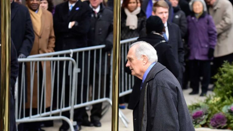 Actor Alan Alda arrives at the Frank E. Campbell Funeral Home in Manhattan before the wake for former Gov. Mario M. Cuomo on Monday, Jan. 5, 2015. 