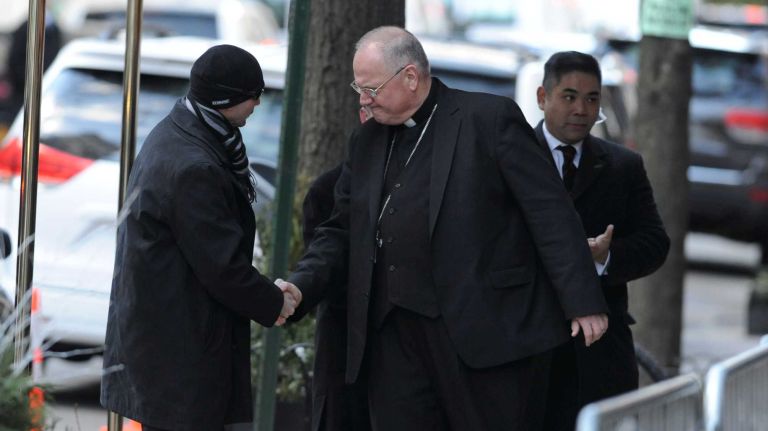 Cardinal Timothy Dolan of the New York Archdiocese arrives for the wake of former Gov. Mario M. Cuomo at the Frank E. Campbell Funeral home in Manhattan on Jan. 5, 2015.