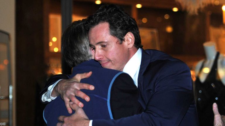 Chris Cuomo hugs a friend at the wake for his father, former Gov. Mario Cuomo, at Frank E. Campbell Funeral Home in Manhattan on Monday, Jan. 5, 2015.