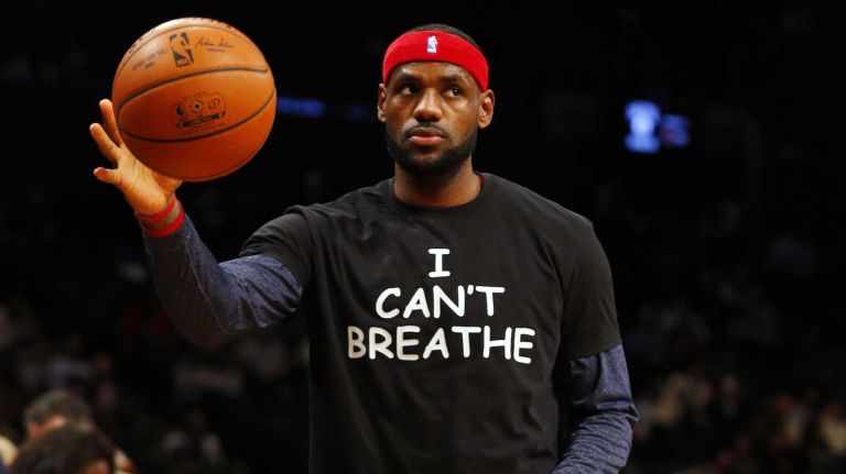 LeBron James #23 of the Cleveland Cavaliers warms up in an 