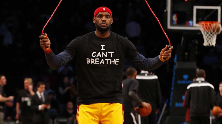 LeBron James #23 of the Cleveland Cavaliers warms up before a game against the Brooklyn Nets at Barclays Center on Monday, Dec. 8, 2014.