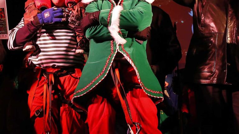 Brian Cashman rappels down building 15 New York Yankees general manager Brian Cashman looks on before the lighting of the Holiday Tree in Latham Park on Dec. 7, 2014 in Stamford, Conn.