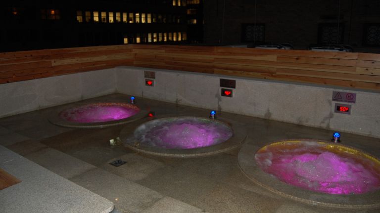 Premier 57 by Spa Castle features tubs, pools, saunas and a swim-up bar 35 These personal size dunk tubs located on the outdoor roof deck are incredible. Located above the fray of Manhattan, take some quiet time out and find inner zen in a standing pool complete with jets and color therapy. Each bath is filled with minerals and herbs, too. Talk about an