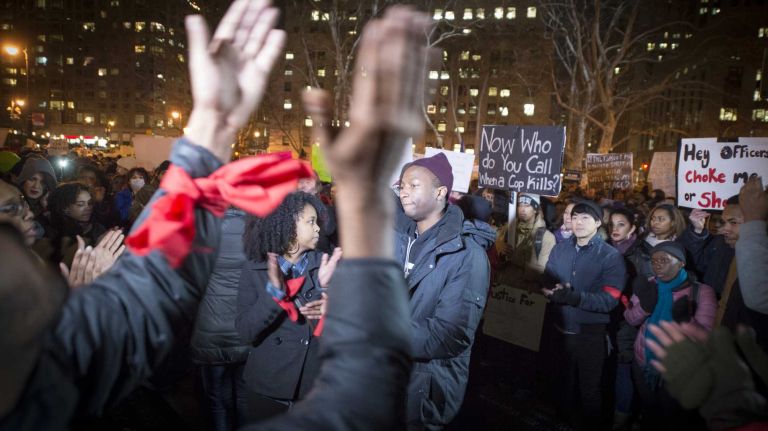 A large crowd who came out to demonstrate at Foley Square in New York City Dec. 4, 2014 for the death of Eric Garner, the man police choked to death while trying to make an arrest for allegedly selling cigarettes sparked demonstration all over the country.