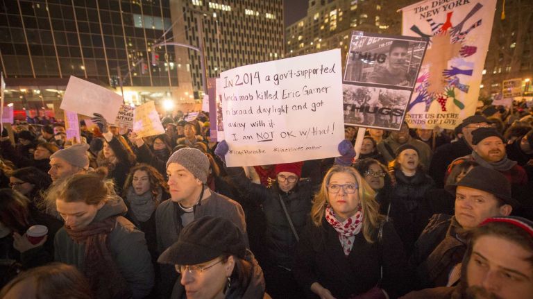 A large crowd who came out to demonstrate at Foley Square in New York City Dec. 4, 2014 for the death of Eric Garner, the man police choked to death while trying to make an arrest for allegedly selling cigarettes sparked demonstration all over the country.