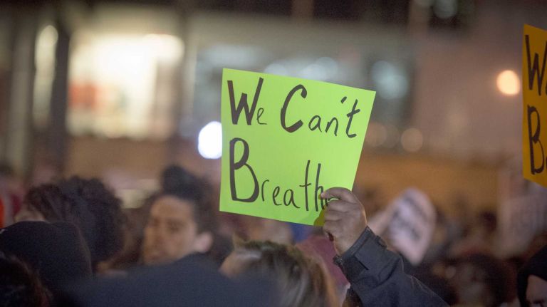 A large crowd who came out to demonstrate at Foley Square in New York City Dec. 4, 2014 for the death of Eric Garner, the man police choked to death while trying to make an arrest for allegedly selling cigarettes sparked demonstration all over the country.