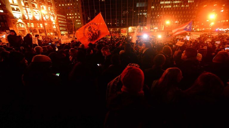Protestors against the grand jury decision on the Eric Garner case gathered Thursday Dec 4, 2014 at Foley Square.