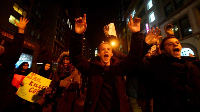 Protestors against the grand jury decision on the Eric Garner case gathered Thursday Dec 4, 2014 at Foley Square.