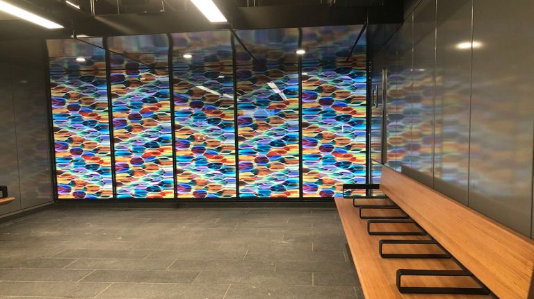 Astoria subway stations at 30th, 36th avenues reopen after 8-month renovation 3 Improvements to the 36th Street station in Astoria included a floor-to-ceiling laminated glass artwork by Maureen McQuillan, titled 'Crystal Blue Persuasion.'