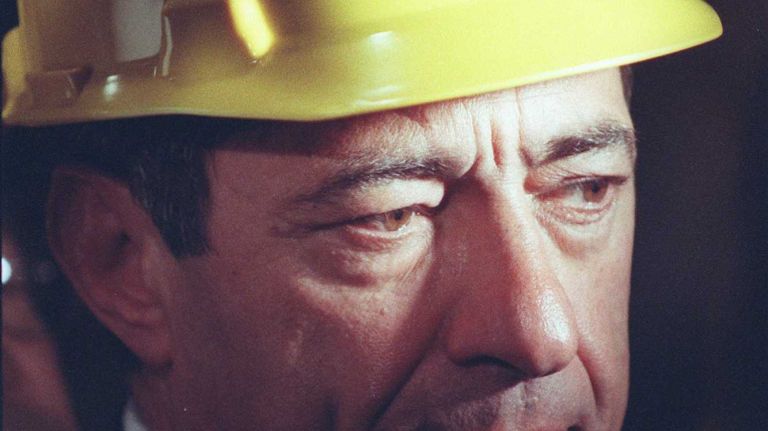 New York State Gov. Mario Cuomo tours the decommissioned Shoreham Nuclear Power Plant on June 28, 1990.
