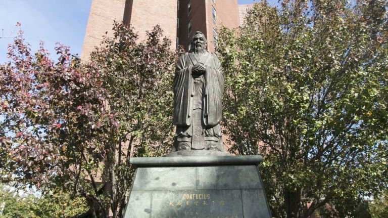 A statue of Confucios in Confucius Plaza in Chinatown in Manhattan, on Nov. 4, 2014.