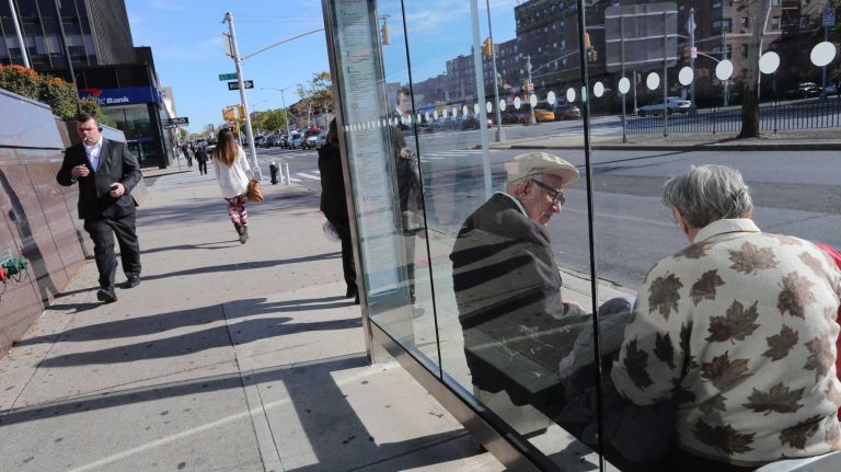 The bus strop at Queens Blvd. and 67th Drive in Rego Park.