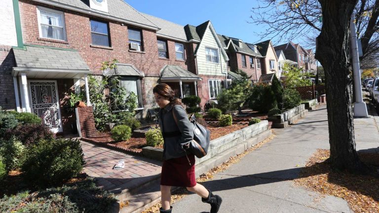 Houses along Alderton Street in Rego Park.