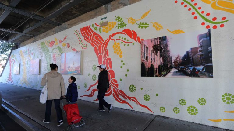The Queens Art Intervention mural at 63rd Drive under the LIRR overpass in Rego Park, Queens, Monday, Oct. 27, 2014. This is for a City Living neighborhood feature on Rego Park