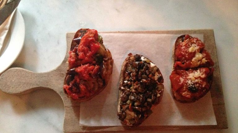 This Mediterranean-inspired restaurant's trio of toasts are topped with wild mushroom and ricotta, dried fruit chutney or eggplant. Start with one, or sample all three for $12. $8; 765 Washington St., 212-727-8765