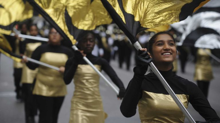 Sewanhaka Central H.S. Dstrict mating band perform during the 70th Annual Columbus Day Parade in Manhattan, Monday, Oct. 13, 2014.