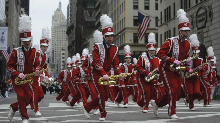 A marching band performs during the 70th Annual Columbus Day Parade in Manhattan, Monday, Oct.13, 2014.