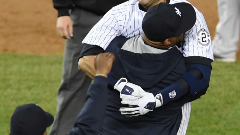 Derek Jeter's final game at Yankee Stadium 100 The Yankees' Derek Jeter celebrates a walk-off single to win his final game at Yankee Stadium against the Baltimore Orioles on Sept. 25, 2014.