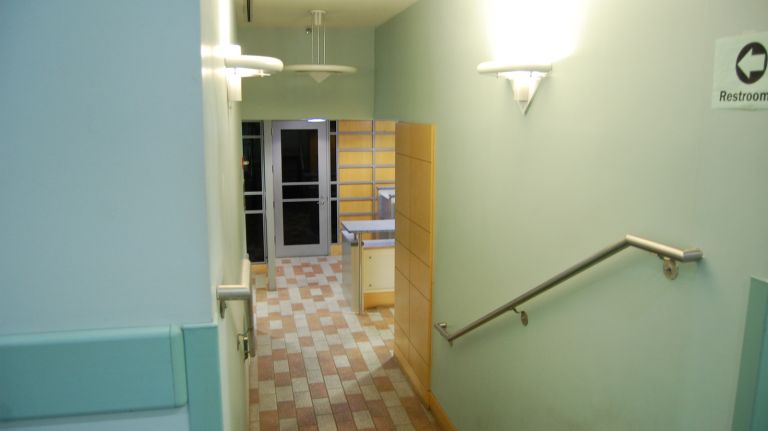 While the insides of the food production facilities upstairs are very Brooklyn circa 2014, some spaces in the building, like this one on the first floor, evoke a very hospital-like vibe. 