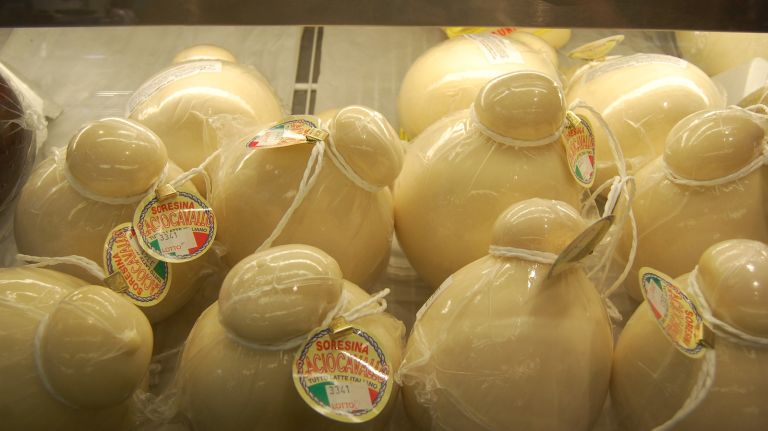 Caciocavallo cheese, imported from Italy, at Di Palo's in Little Italy. 