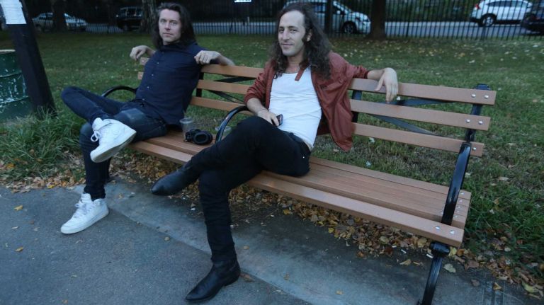 Musicians Rig1, left, and Sky White Tiger, right, showed off their matching sense of style in McCarren Park on Sept. 2, 2014.