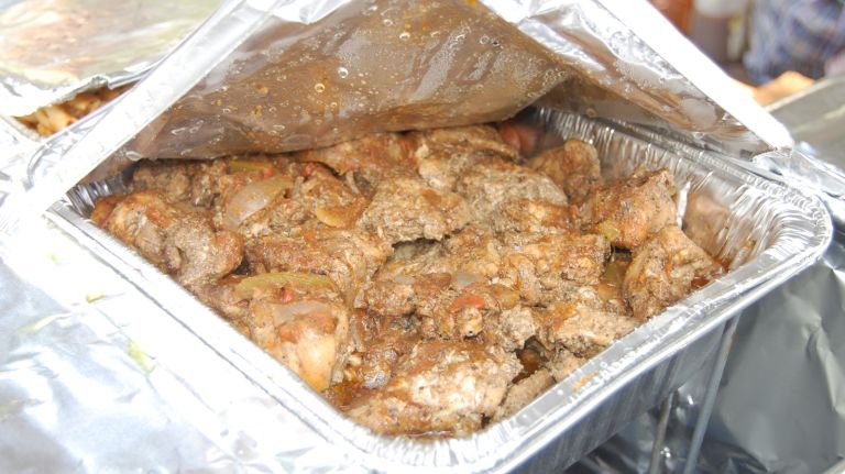 Stewed chicken in gravy with jerk spices - like jerk chicken except in a stew. 