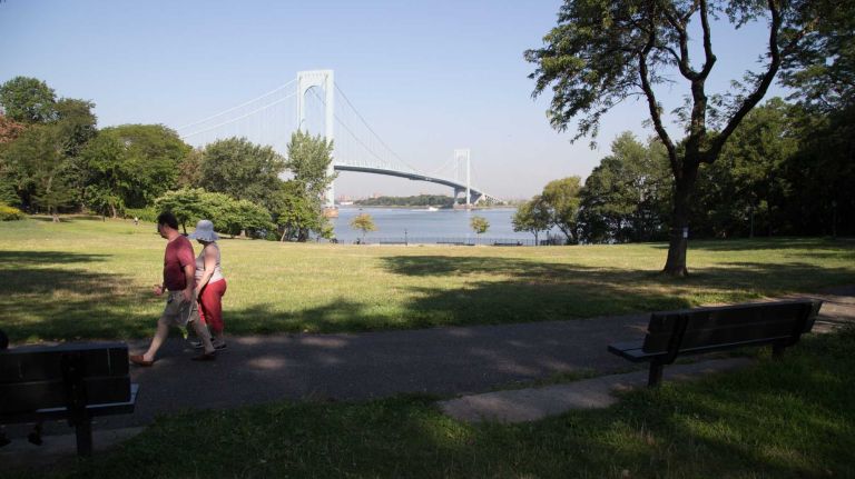 New Yorkers get a view of the Whitestone Bridge from Francis Lewis Park in Whitestone on August 27, 2014. 