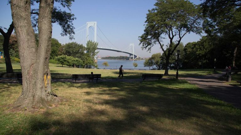 New Yorkers get a view of the Whitestone Bridge from Francis Lewis Park in Whitestone on August 27, 2014. 