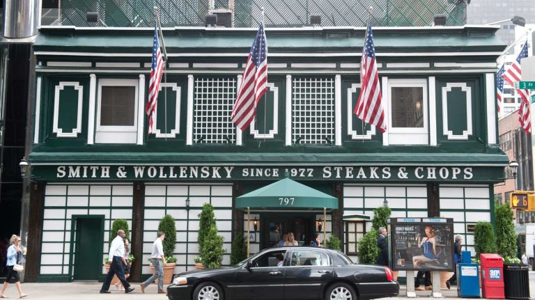 Smith and Wollesnsky (201 E. 49th St.) is a revered New York steakhouse, adorned with photos, reviews and awards on its walls that tell the story of its history and reputation. U.S. Department of Agriculture prime graded steak, dry-aged for up to 28 days, is served alongside filet mignon, fish and lobster dishes.