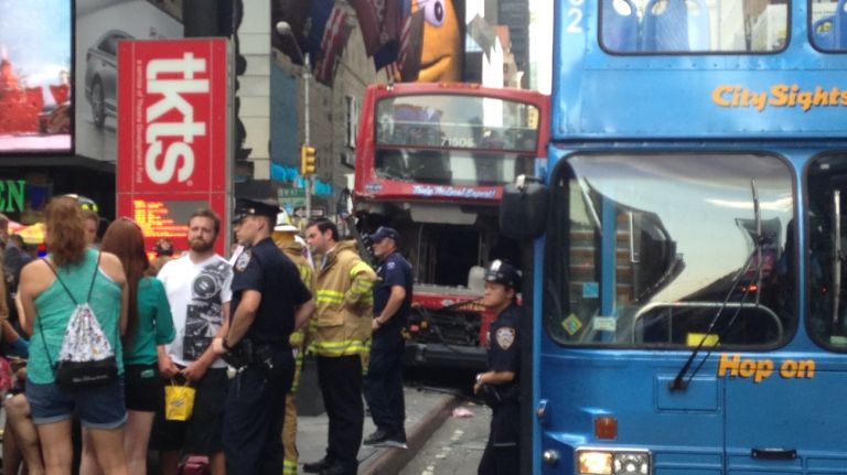 Two tour buses crashed at at 47th Street and 7th Avenue on August 5, 2014.