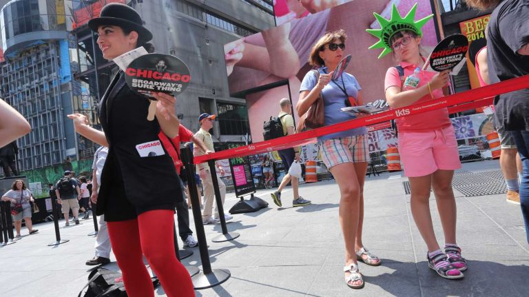 Christina Breza promotes the show Chicago, in Duffy Square, on Tuesday, July 22 2014.