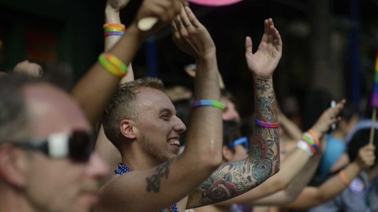 Participants celebrate during the New York City Pride Parade in Manhattan on Sunday, June 29, 2014.