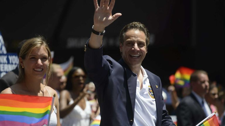 New York Gov. Andrew Cuomo walks during the pride parade in Manhattan on Sunday, June 29, 2014.