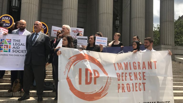 The Immigrant Defense Project co-organized a rally with Assemblywoman Michaelle Solages' to announce the Protect Our Courts Act. 