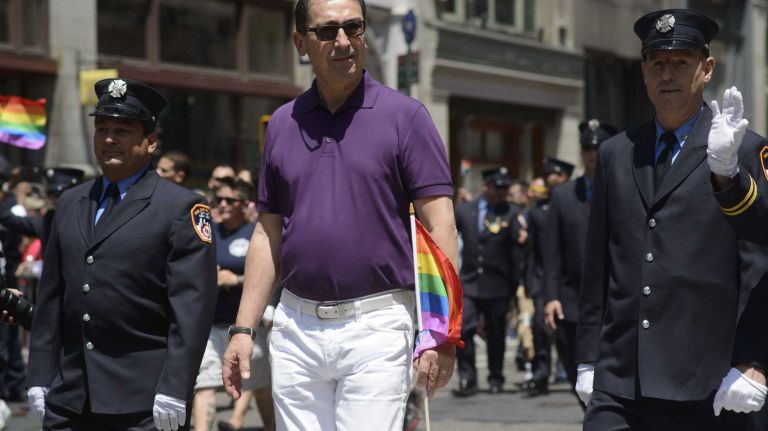 FDNY Commissioner Daniel Nigro marches during the pride parade in Manhattan on Sunday, June 29, 2014.