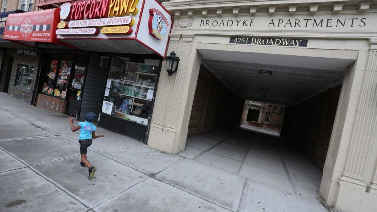 Skipping along Broadway in Inwood, Thursday, June 19, 2014. Inwood is a vibrant and interesting community in upper Manhattan.