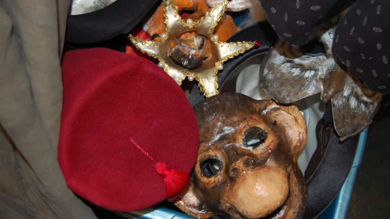 Masks and other costumes backstage at the Delacorte Theater in Central Park. 