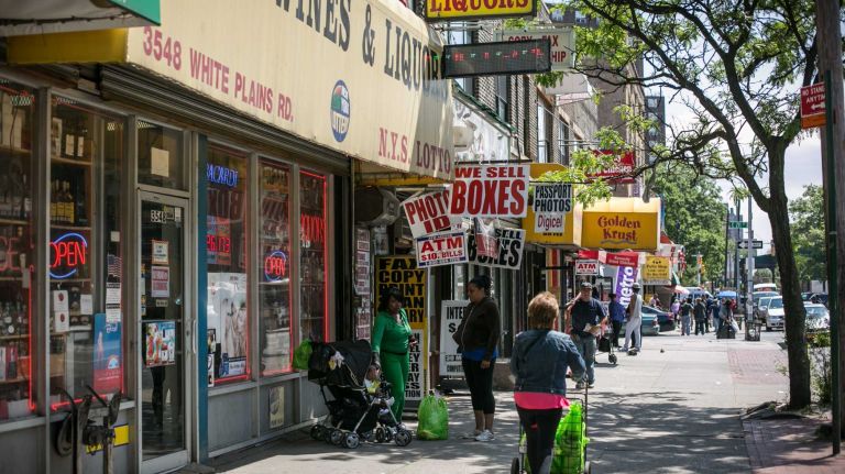 The commercial strip on White Plains Road in Williamsbridge.