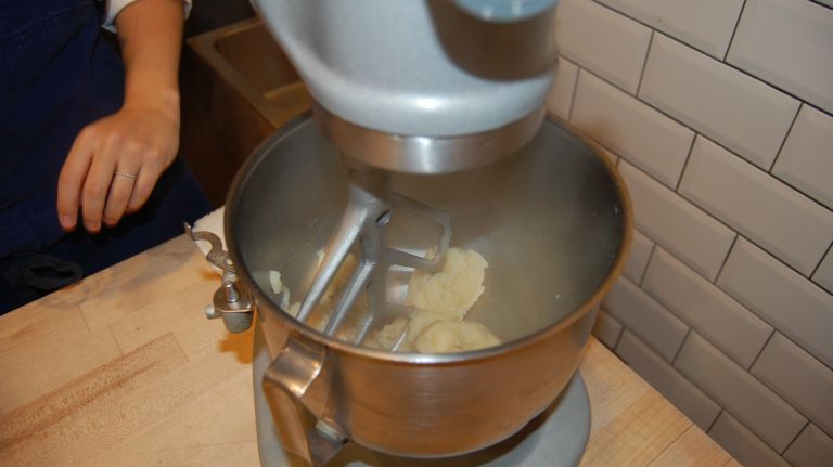 Éclair recipe from Bouchon Bakery 22 Immediately transfer the dough to the mixer bowl and mix on low for about 30 seconds to release some of the moisture. You will see some steam in the bowl.