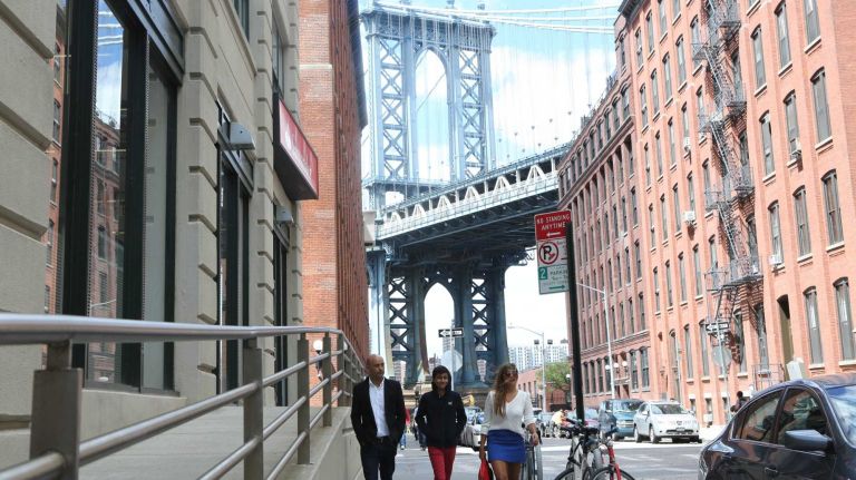 View of the the Manhattan Bridge from Washington Street in DUMBO on June 6, 2014. 