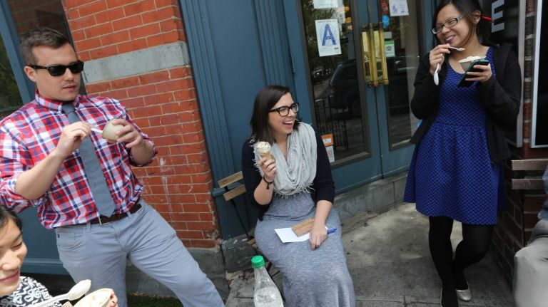 Teachers on a break enjoy their ice cream at Ample Hills Creamery in Prospect Heights, Brooklyn, Wednesday, May 7, 2014. Ample Hills makes their ice cream in house and will be opening a new store in Gowanus in June.