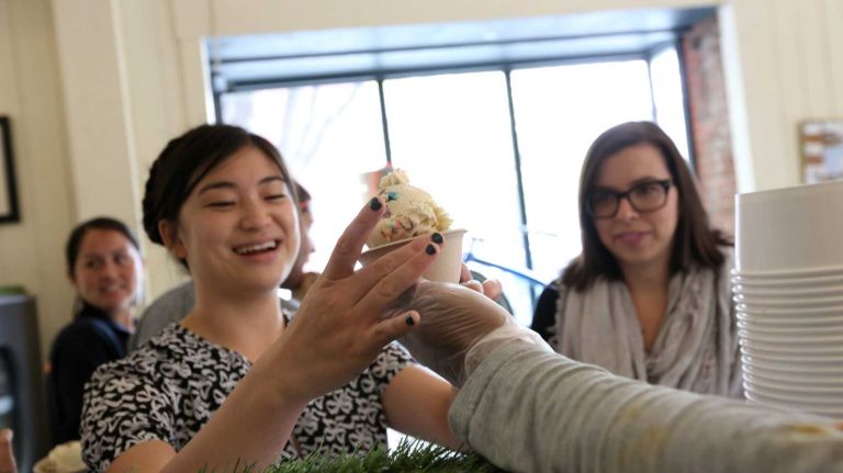 Marissa Ren gets her ice cream at Ample Hills Creamery in Prospect Heights, Brooklyn, Wednesday, May 7, 2014. Ample Hills makes their ice cream in house and will be opening a new store in Gowanus in June.
