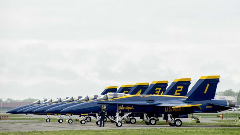 Jones Beach Air Show 2014 21 The Blue Angels fleet sits on the tarmac at Republic Airport in East Farmingdale, May 23, 2014.