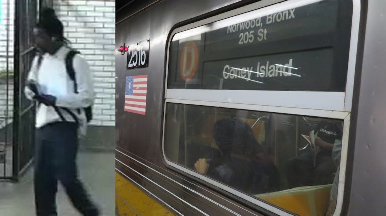 Police are searching for a man who they say slammed a stranger's head into the wall inside of a D train on May 8.