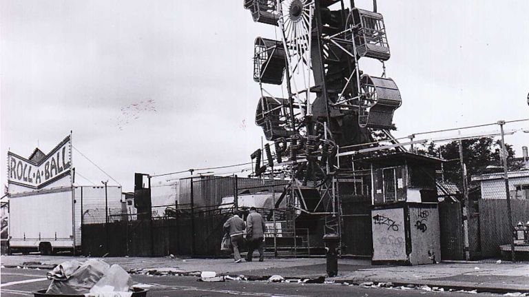 Street scene across from the Zipper ride in Coney Island. (May 18, 1991)