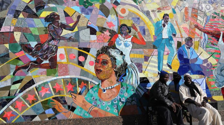 A mural at the corner of 125th street and Frederick Douglass Blvd. in Harlem, Wednesday, April 2, 2014