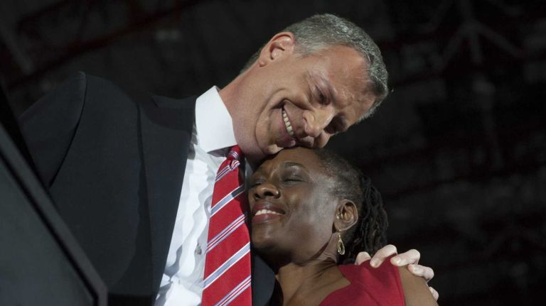 Bill de Blasio and his wife Chirlane McCray celebrate on his victory in the New York City mayoral race on Nov. 5, 2013.