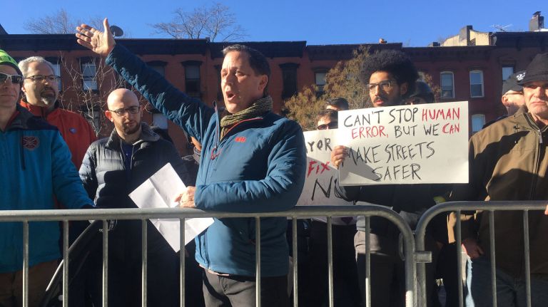Park Slope still without Ninth Street redesign more than 2 months after fatal crash 3 Doug Gordon, organizer of a rally outside the Park Slope YMCA on March 6, calls for safer streets in the wake of the crash that killed two children.